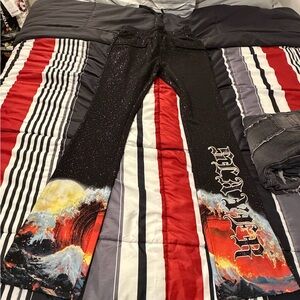 Voyage Studios Graphic Flared Pants with Ocean Wave Print and Glitter